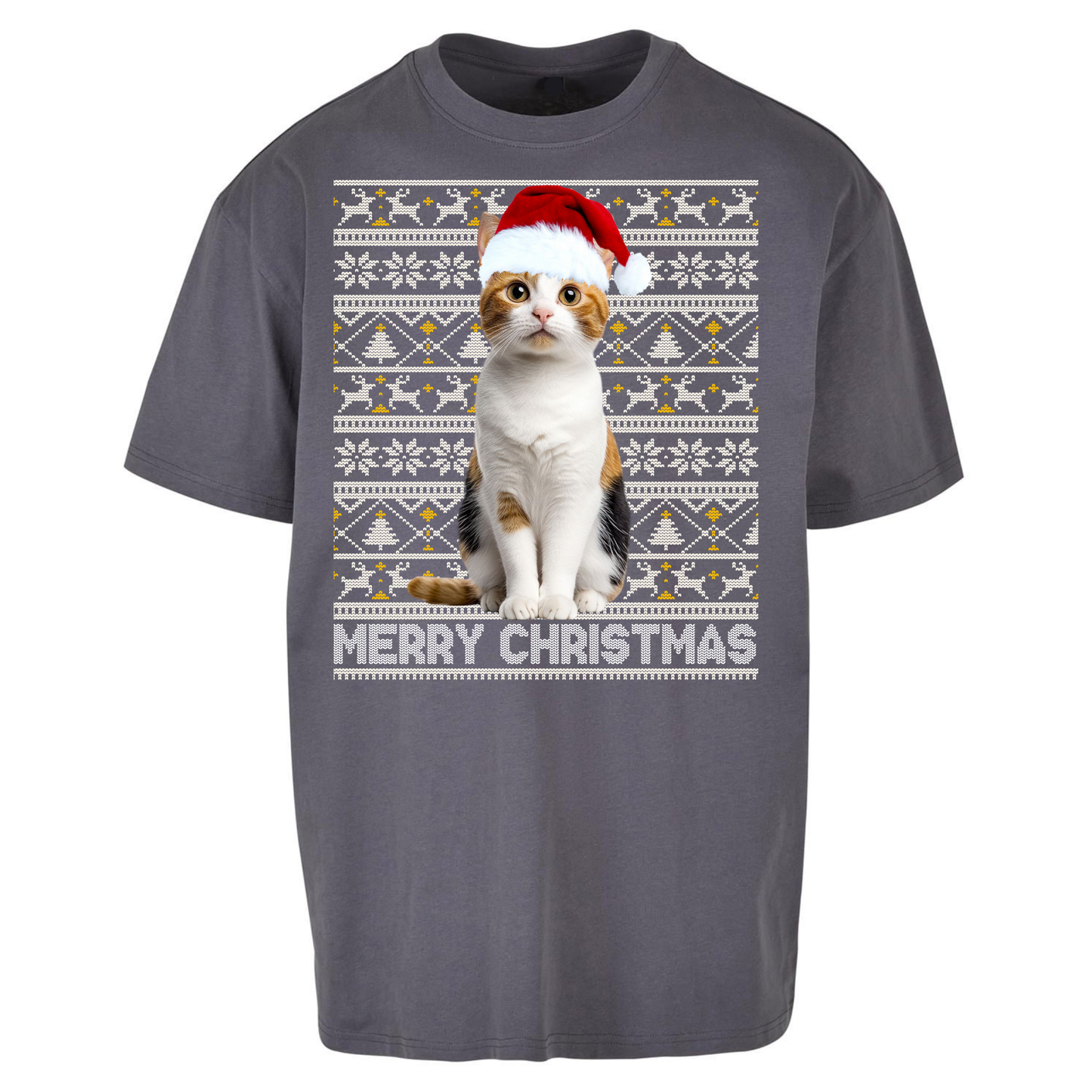 Merry Christmas Cat Oversized T Shirts