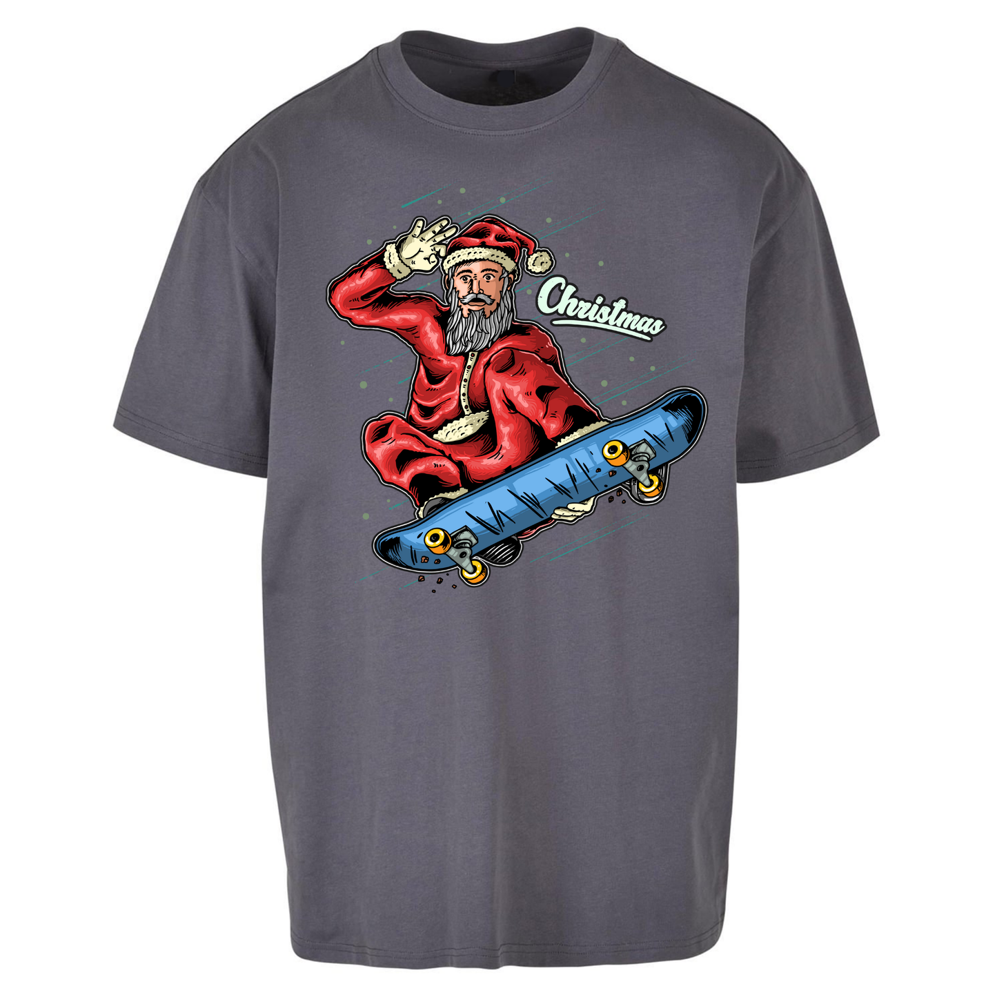 Santa Skateboarding Christmas Oversized T Shirts
