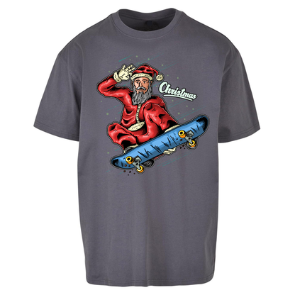 Santa Skateboarding Christmas Oversized T Shirts