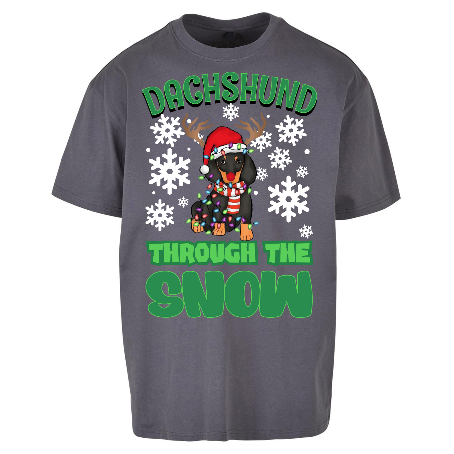 Dachshund Through The Snow Christmas Oversized T Shirts