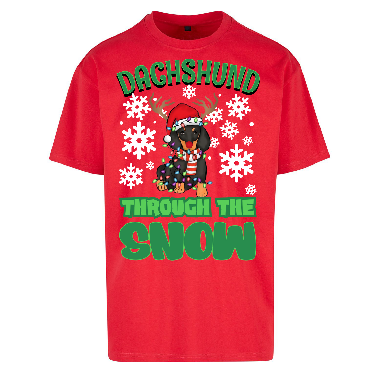 Dachshund Through The Snow Christmas Oversized T Shirts