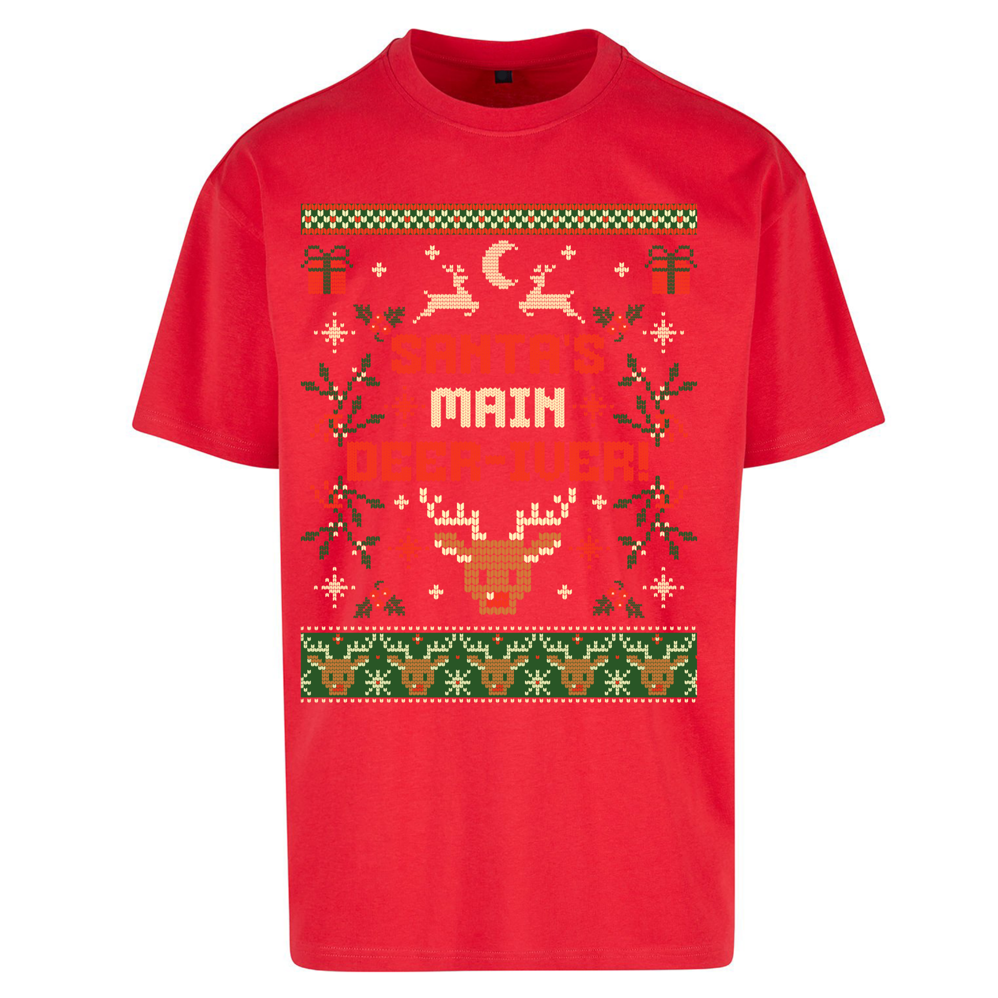 Santas Main Deer iver Christmas Oversized T Shirts