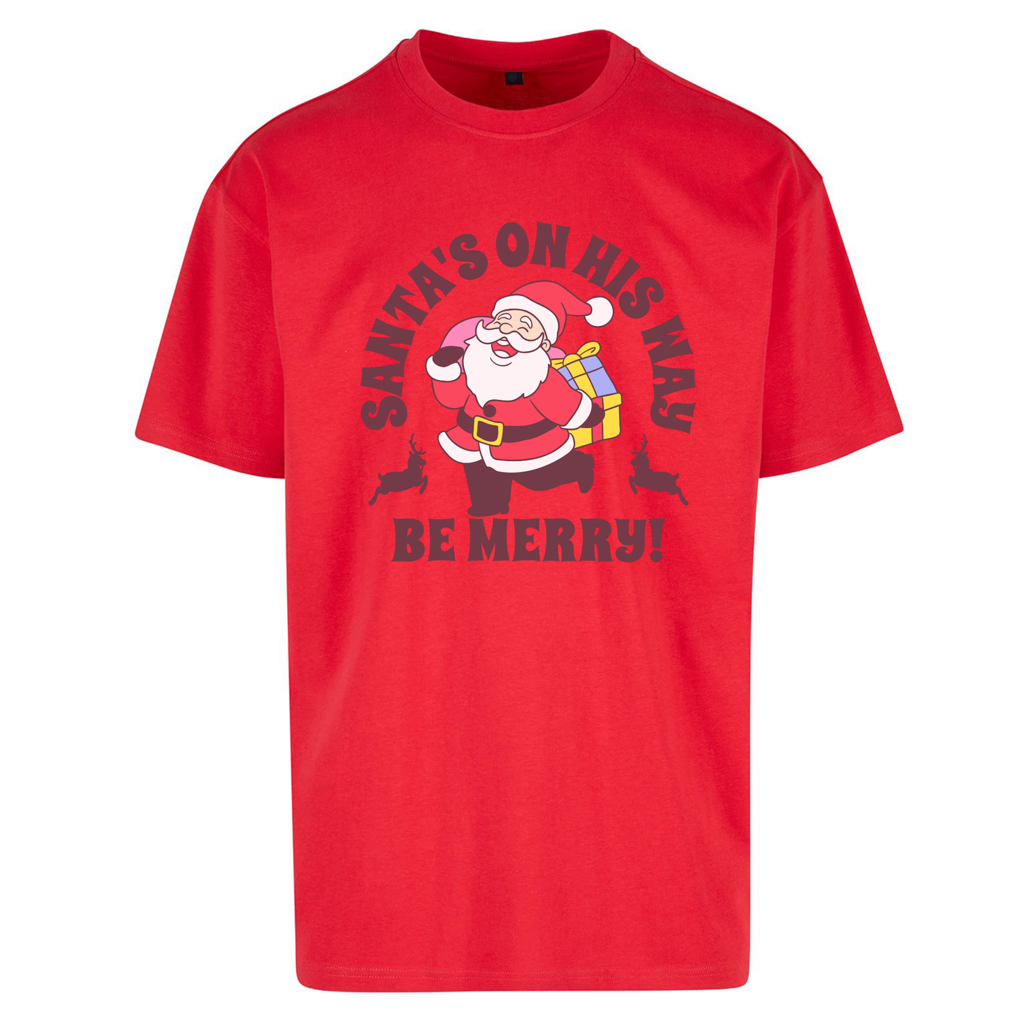 Santa's On His Way Christmas Oversized T Shirts
