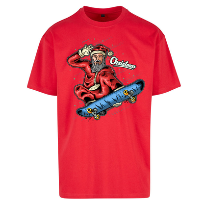 Santa Skateboarding Christmas Oversized T Shirts