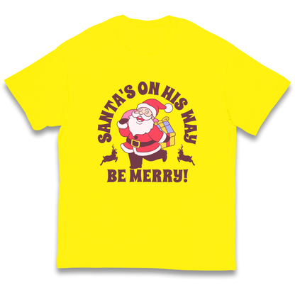 Santa's On His Way Christmas kids t shirt