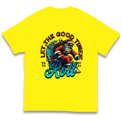 Santa Surfing Let The Good Times Roll Christmas kids t shirt