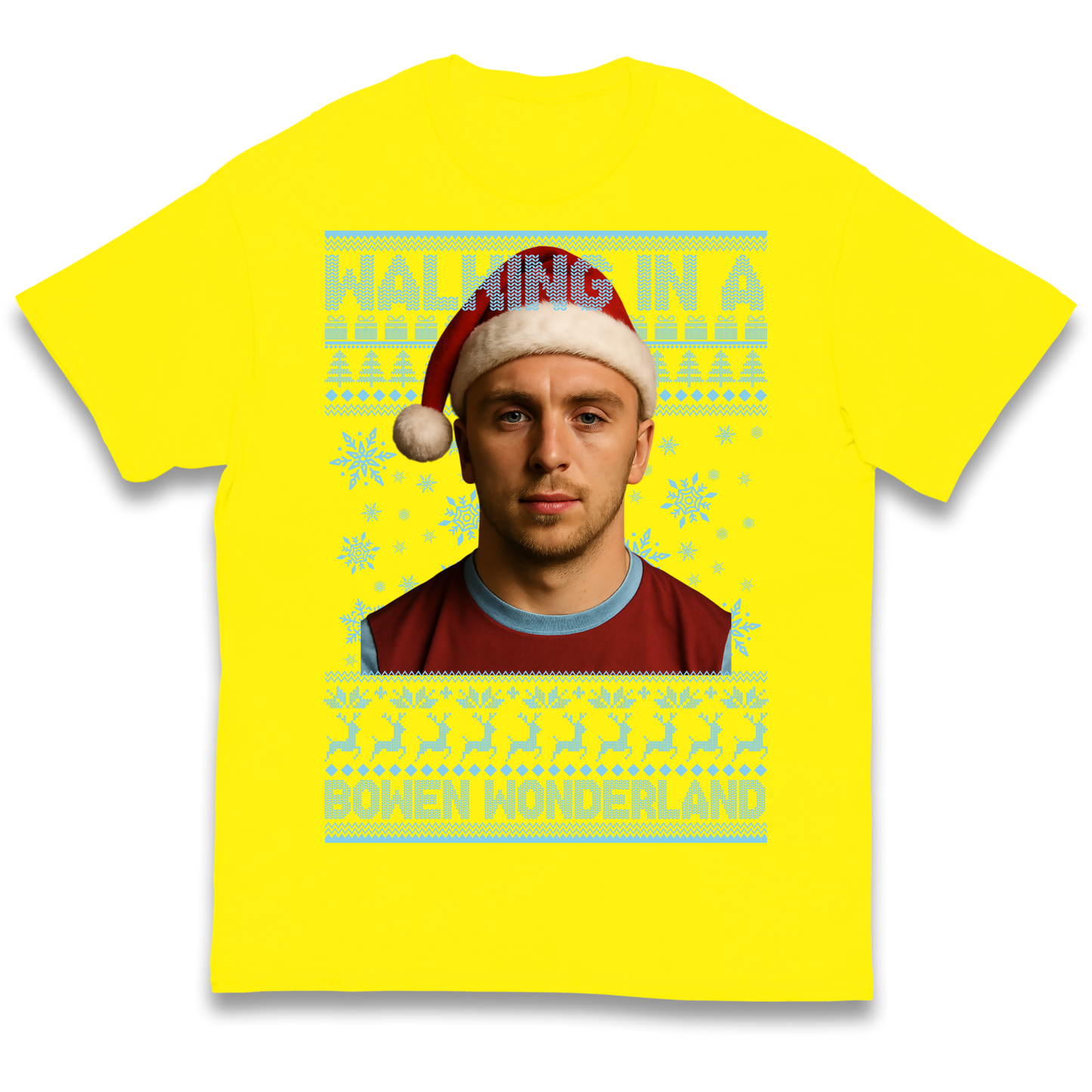 Jared Bowen walking in a Bowen Wonderland Christmas kids t shirt