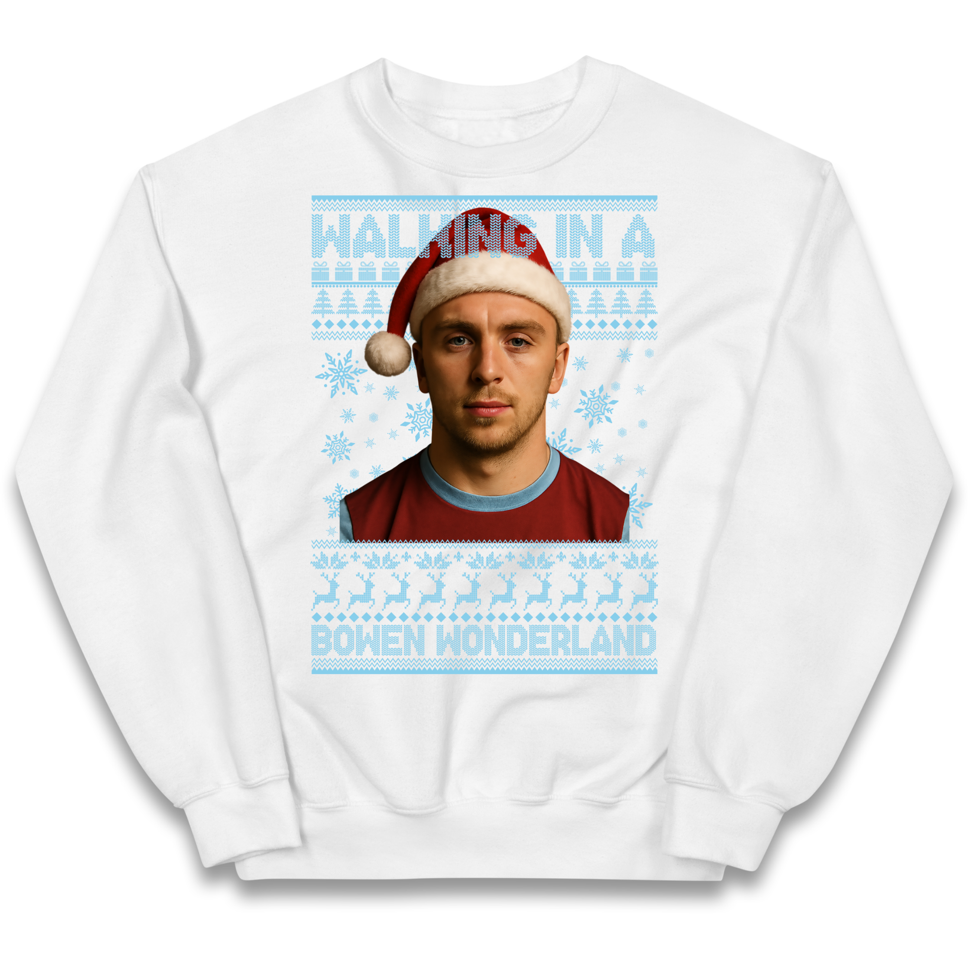 Jared Bowen walking in a Bowen Wonderland Christmas kids sweatshirt