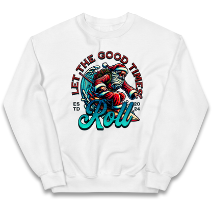Santa Surfing Let The Good Times Roll Christmas kids sweatshirt