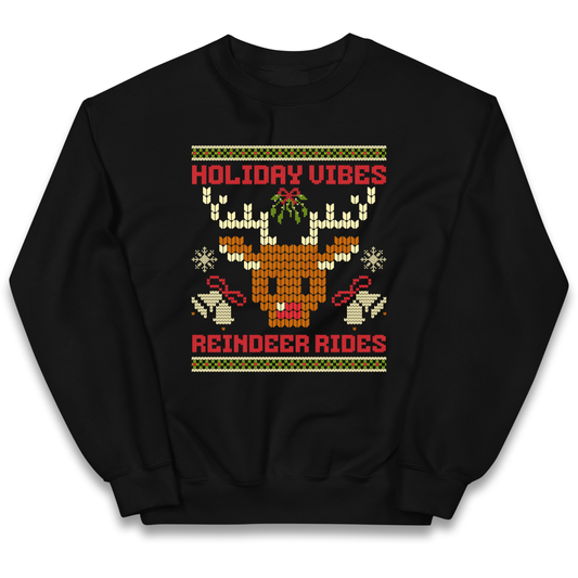 Holiday Vibes Reindeer Rides Christmas kids sweatshirt