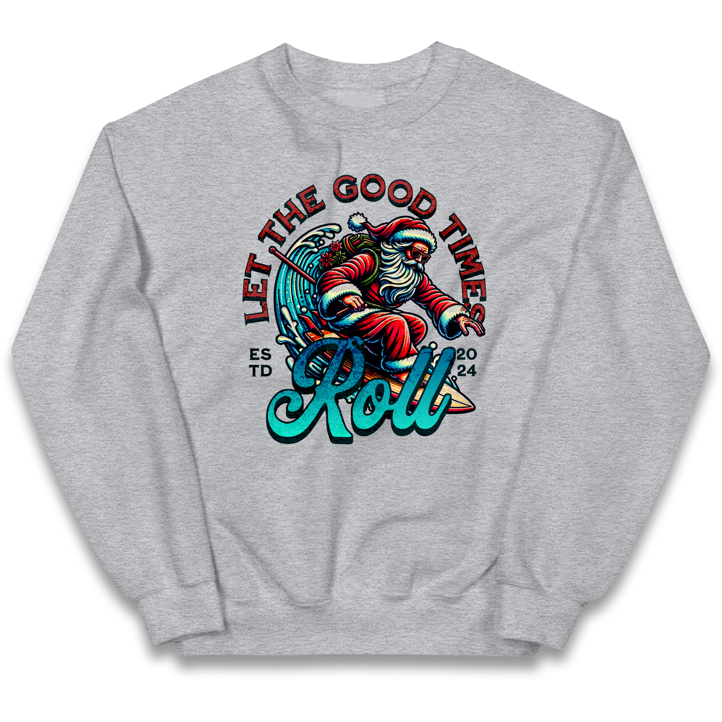Santa Surfing Let The Good Times Roll Christmas kids sweatshirt