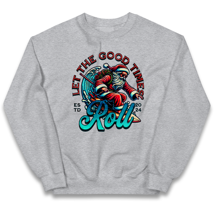 Santa Surfing Let The Good Times Roll Christmas kids sweatshirt