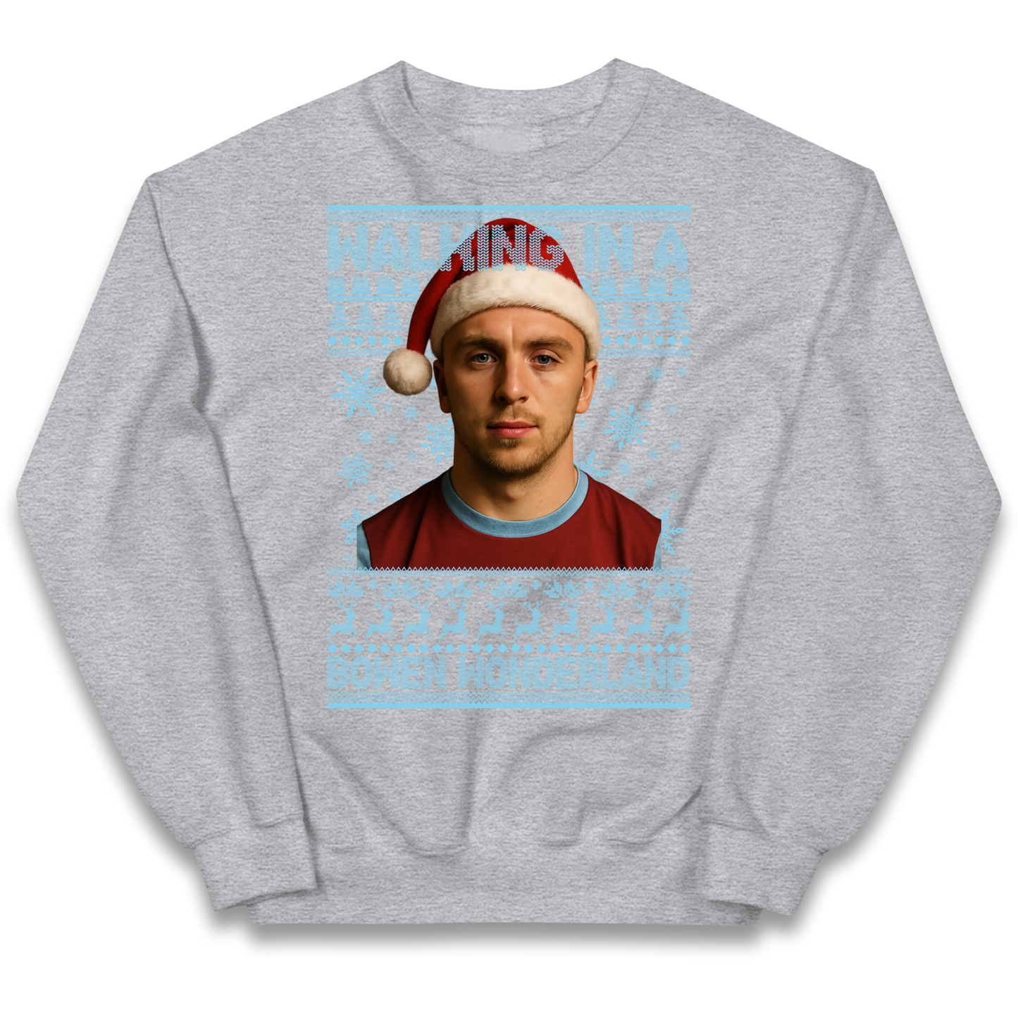 Jared Bowen walking in a Bowen Wonderland Christmas kids sweatshirt