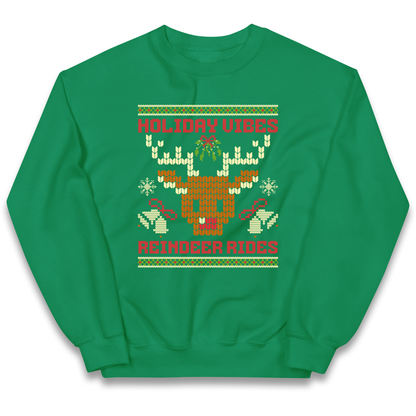 Holiday Vibes Reindeer Rides Christmas kids sweatshirt