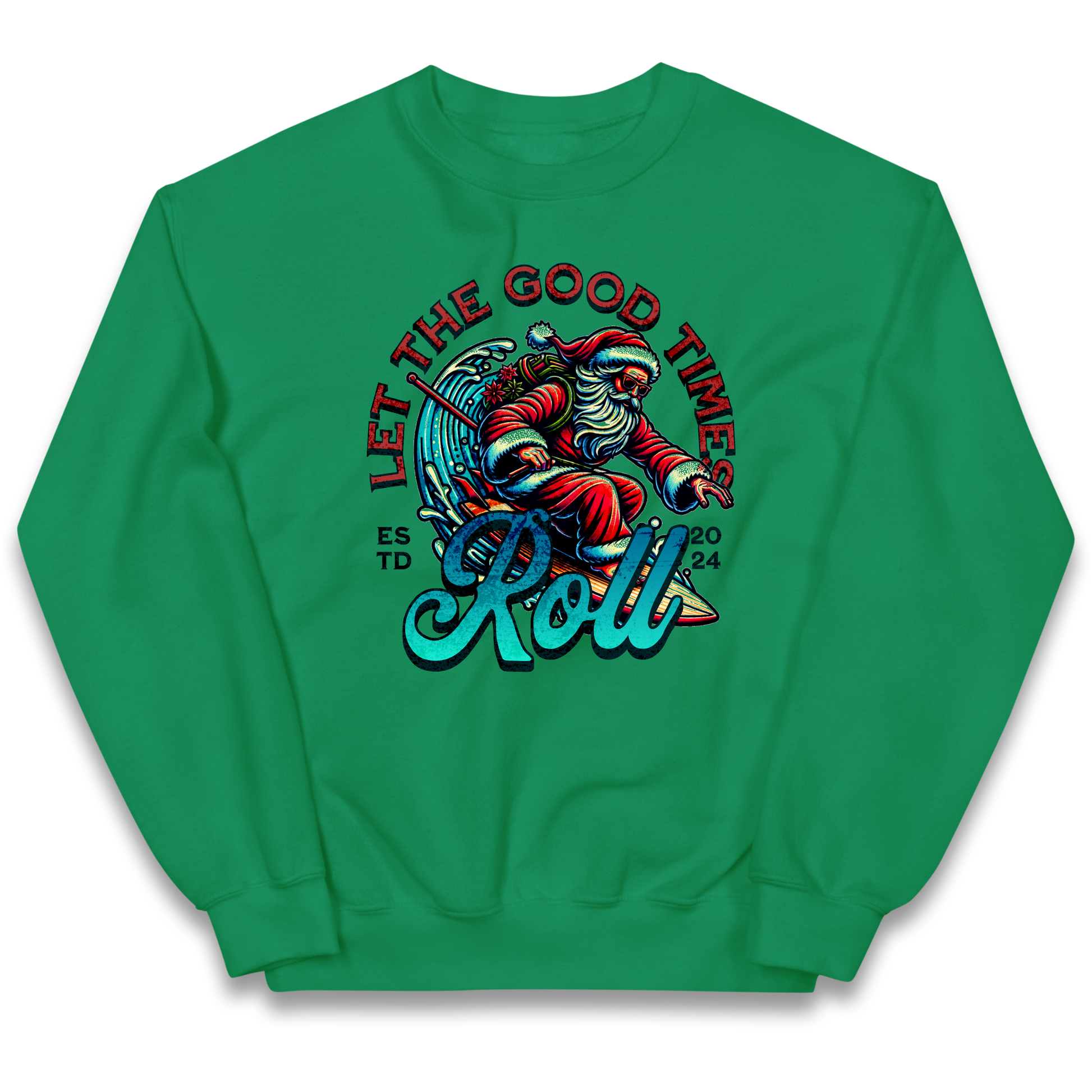 Santa Surfing Let The Good Times Roll Christmas kids sweatshirt