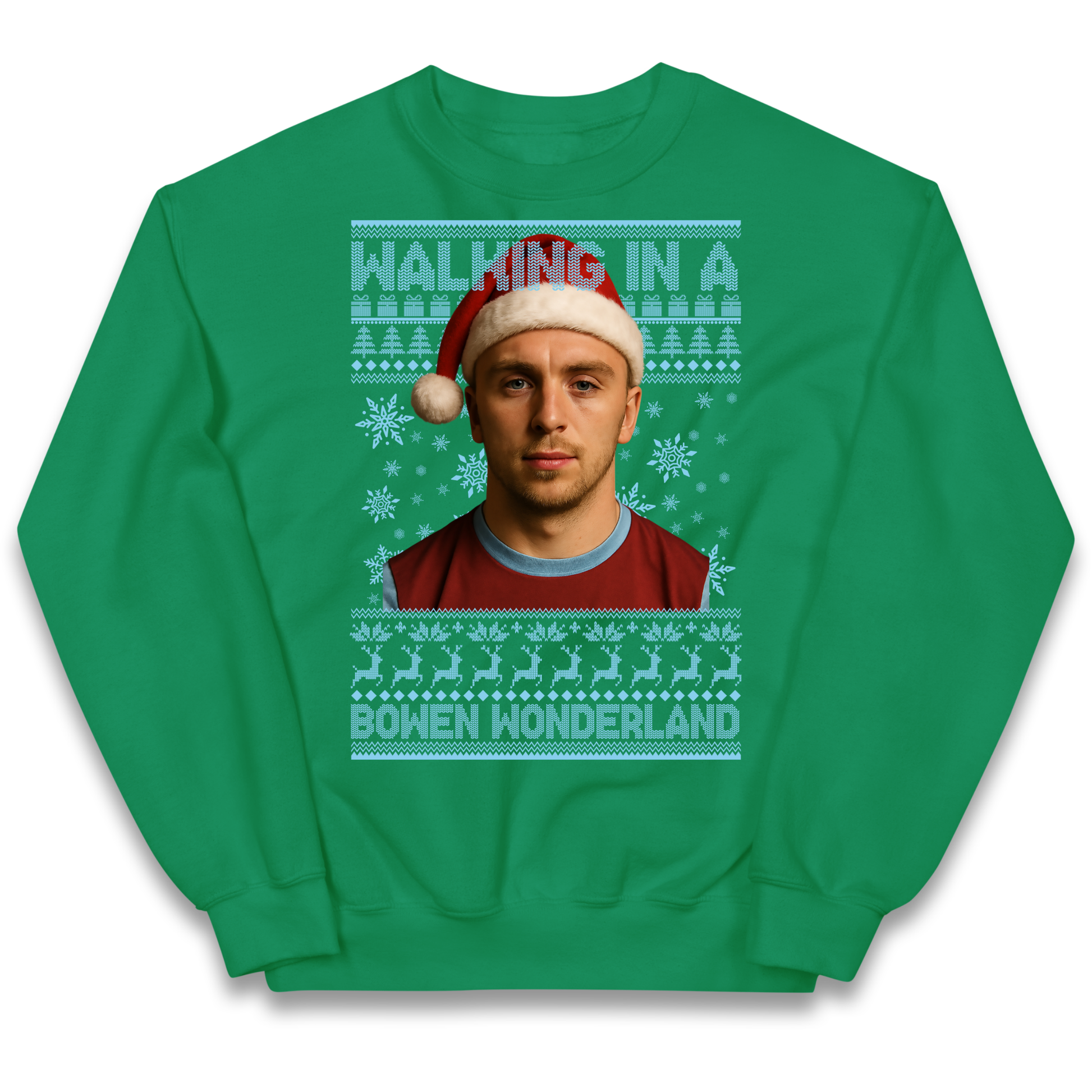 Jared Bowen walking in a Bowen Wonderland Christmas kids sweatshirt