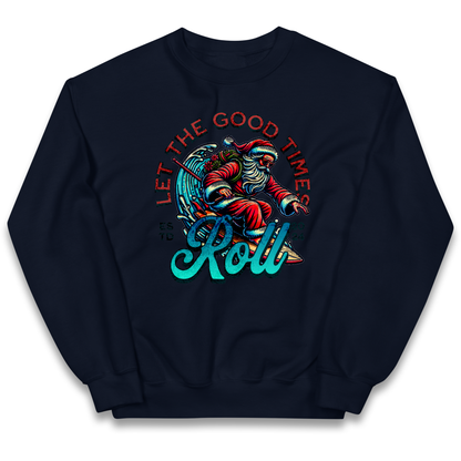 Santa Surfing Let The Good Times Roll Christmas kids sweatshirt