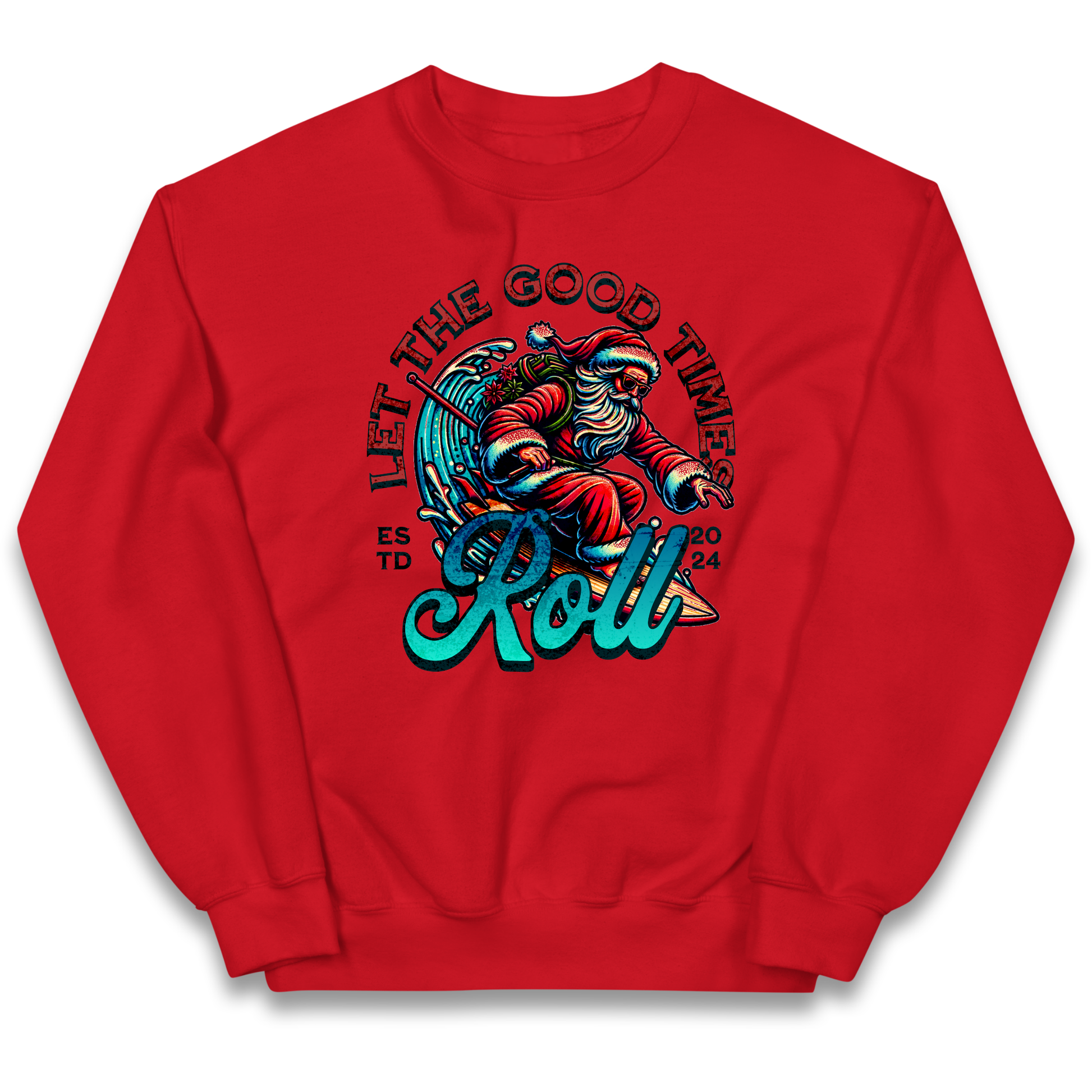 Santa Surfing Let The Good Times Roll Christmas kids sweatshirt