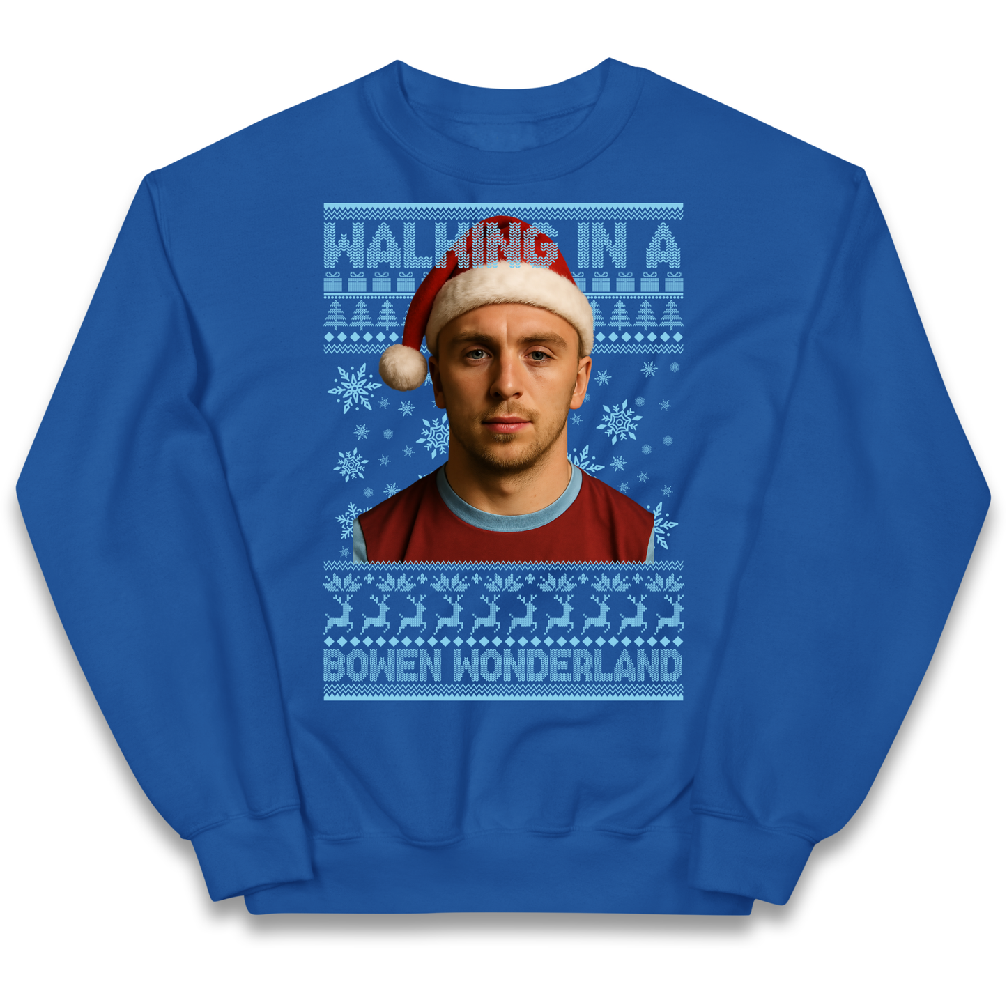 Jared Bowen walking in a Bowen Wonderland Christmas kids sweatshirt