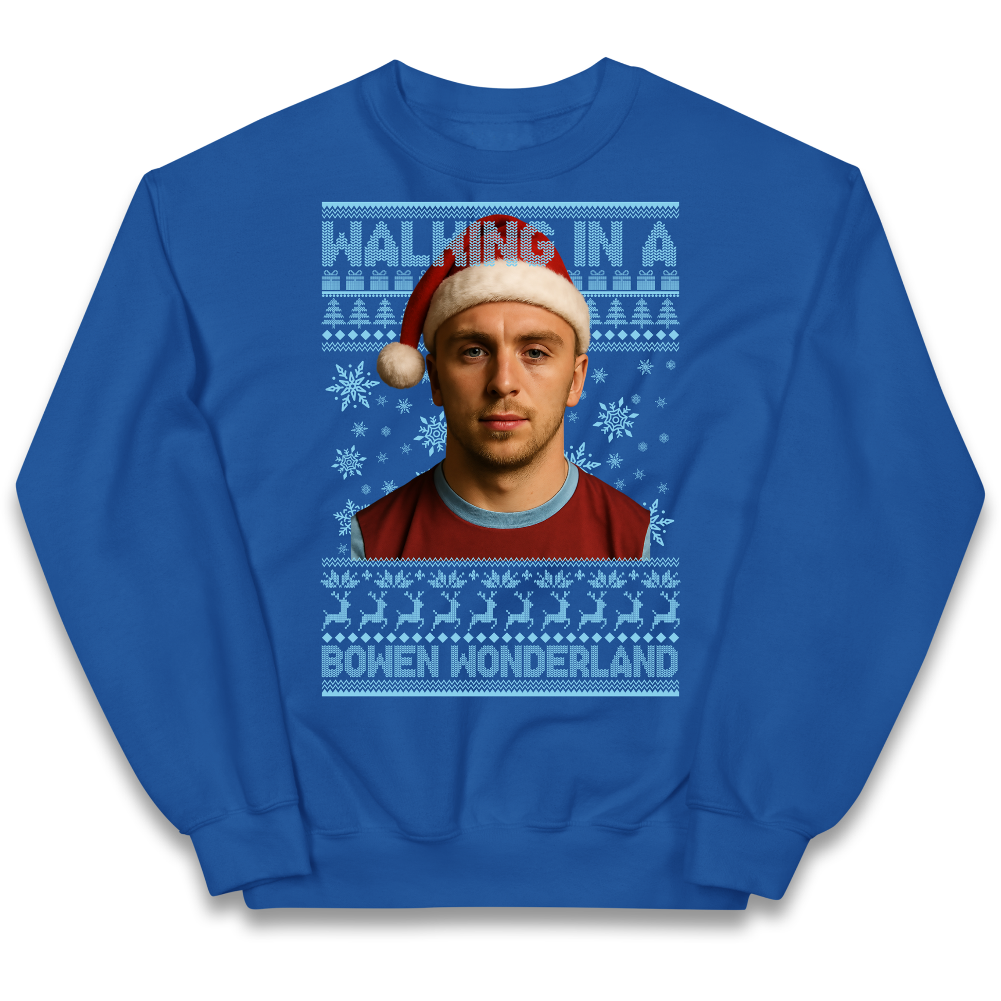 Jared Bowen walking in a Bowen Wonderland Christmas kids sweatshirt