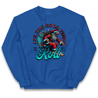 Santa Surfing Let The Good Times Roll Christmas kids sweatshirt