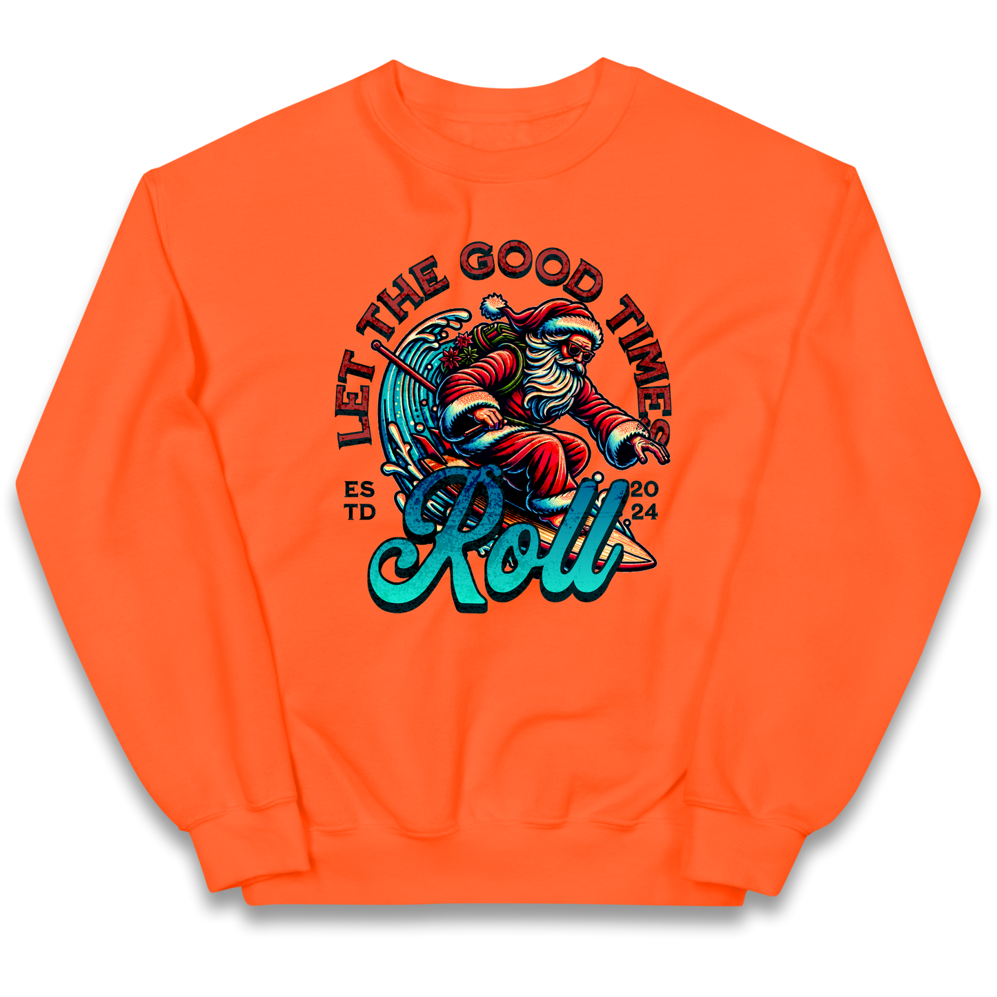 Santa Surfing Let The Good Times Roll Christmas kids sweatshirt