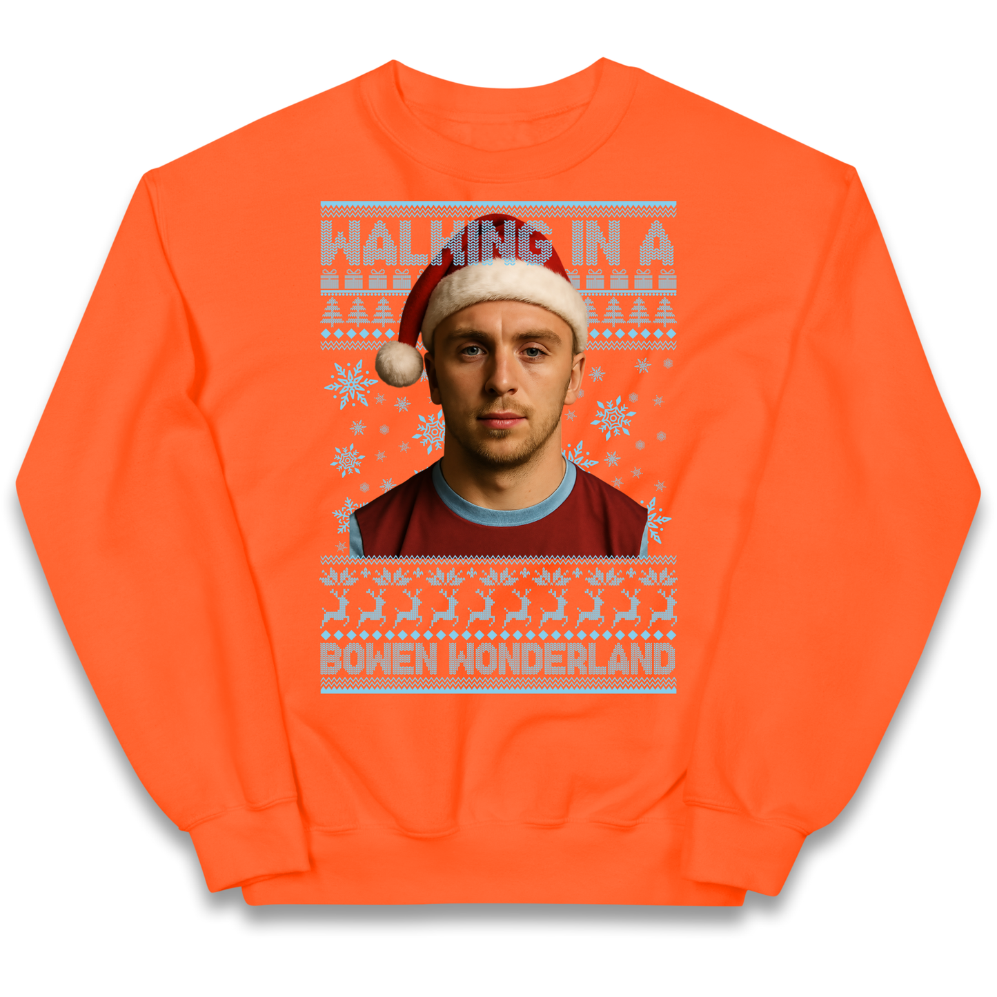 Jared Bowen walking in a Bowen Wonderland Christmas kids sweatshirt