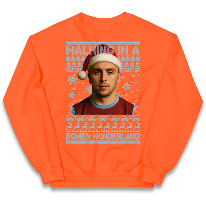 Jared Bowen walking in a Bowen Wonderland Christmas kids sweatshirt