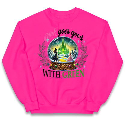 Wicked Pink Goes Good With Green Kids Sweatshirt