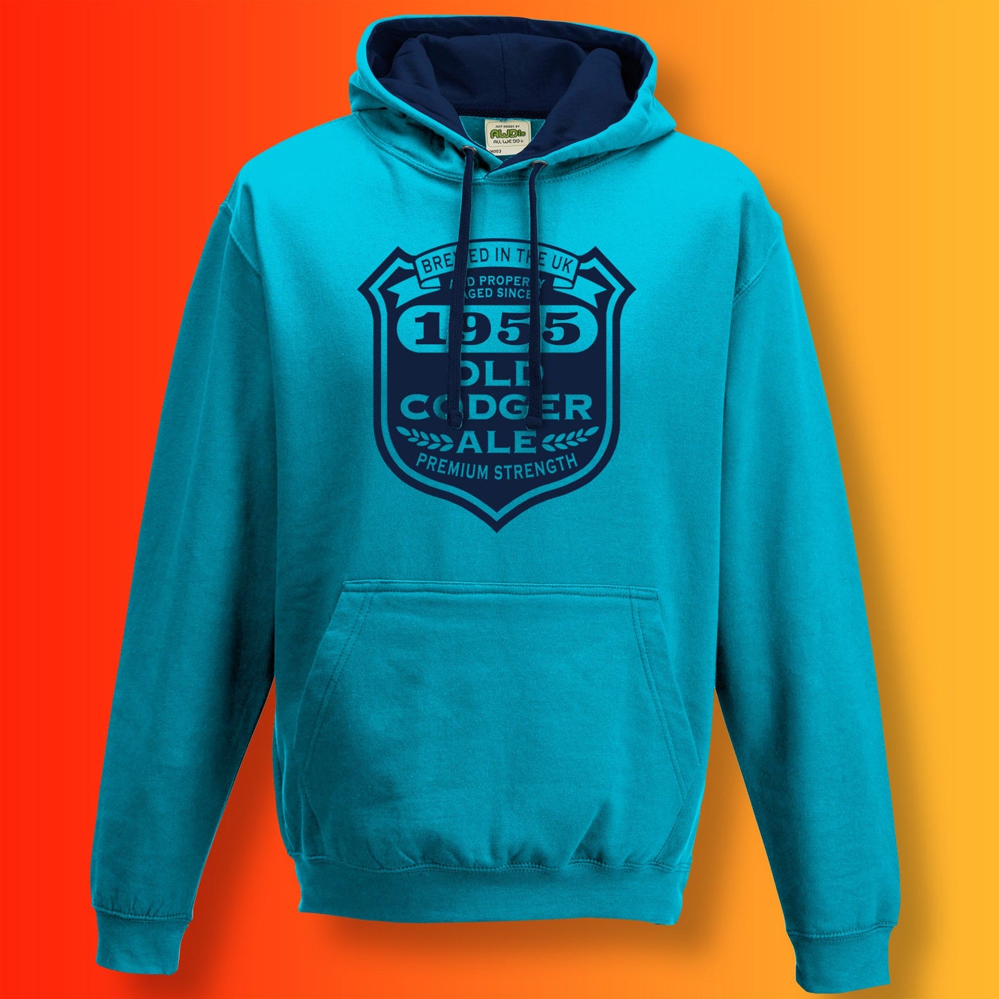 1955 Contrast Hoodie Bottle Green Flame Red