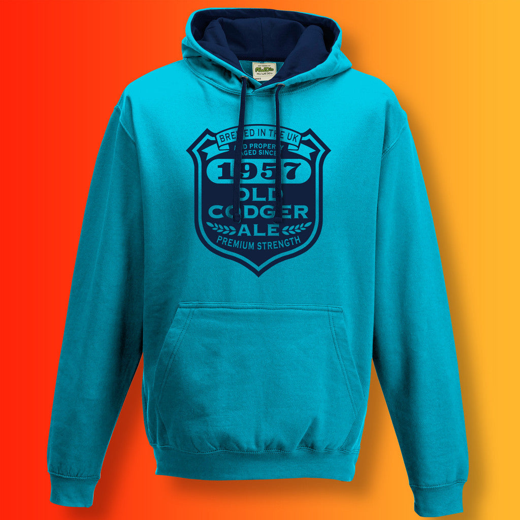 1957 Contrast Hoodie Bottle Green Flame Red