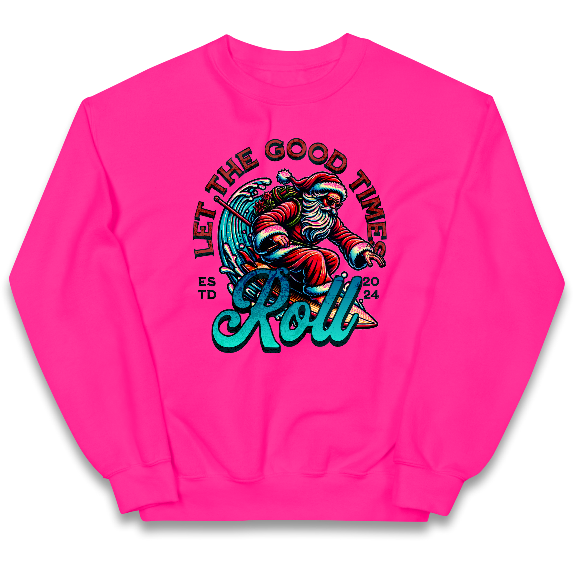 Santa Surfing Let The Good Times Roll Christmas kids sweatshirt