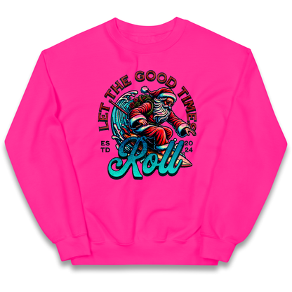 Santa Surfing Let The Good Times Roll Christmas kids sweatshirt