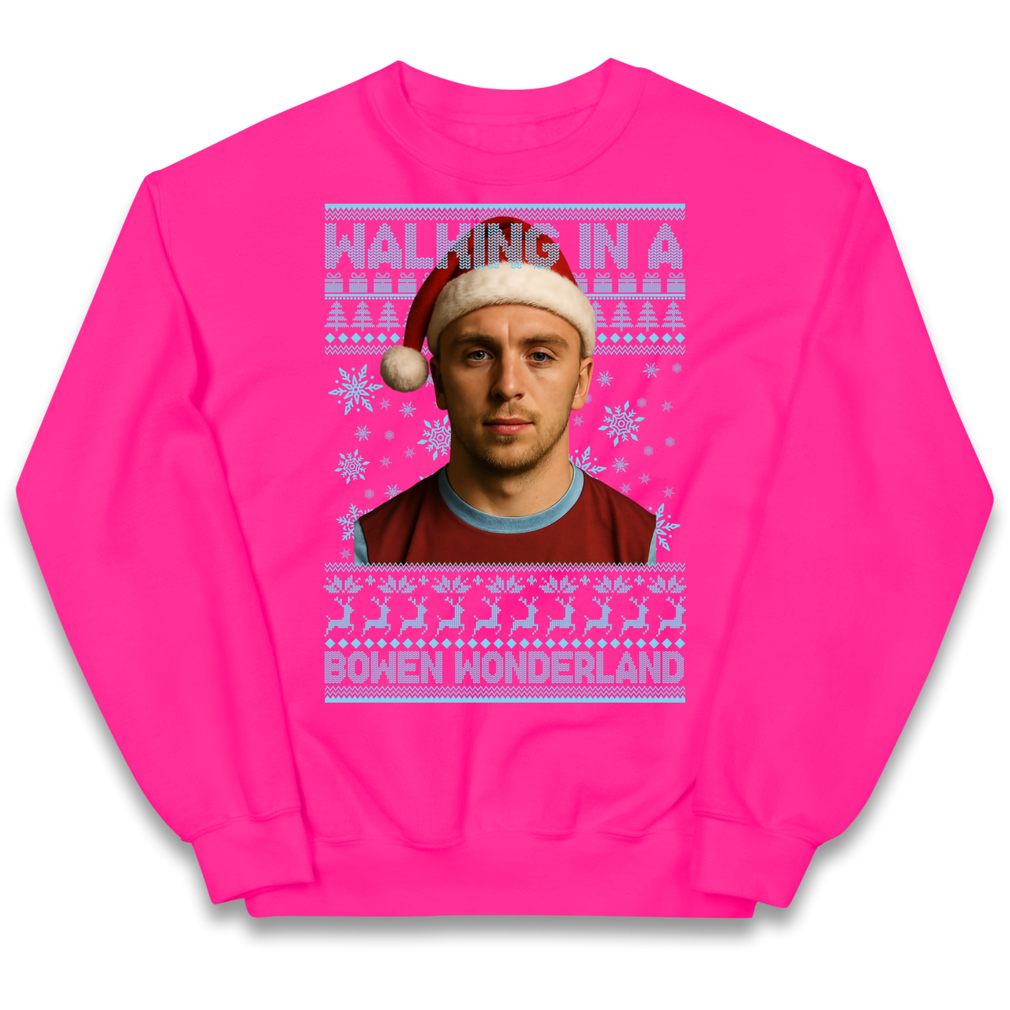 Jared Bowen walking in a Bowen Wonderland Christmas kids sweatshirt