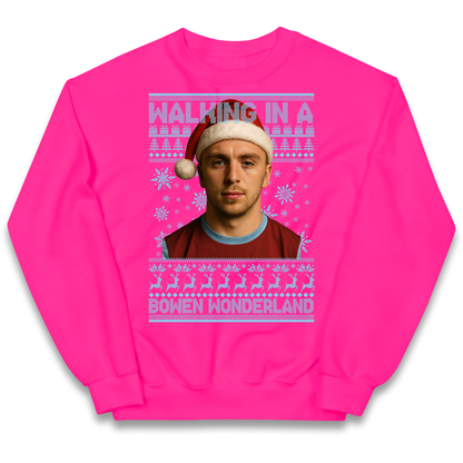 Jared Bowen walking in a Bowen Wonderland Christmas kids sweatshirt
