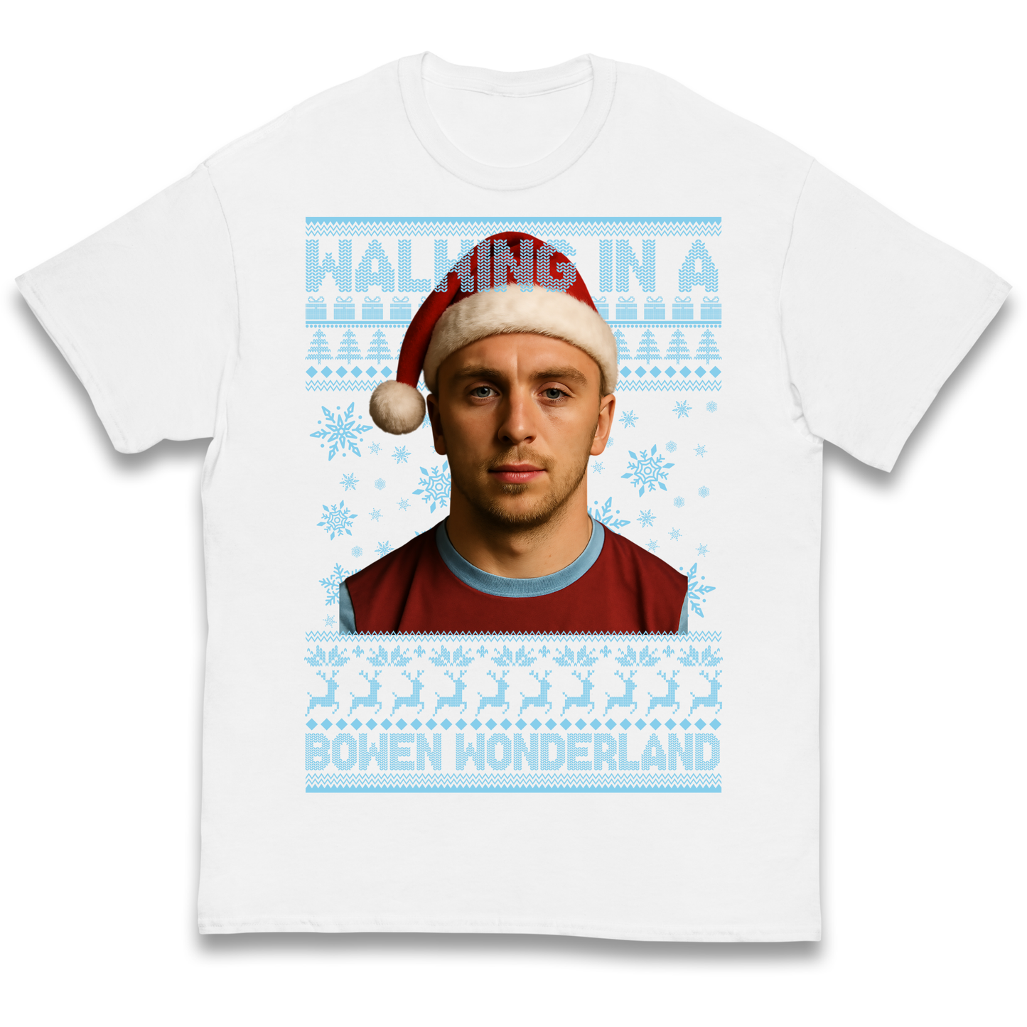 Jared Bowen walking in a Bowen Wonderland Christmas kids t shirt