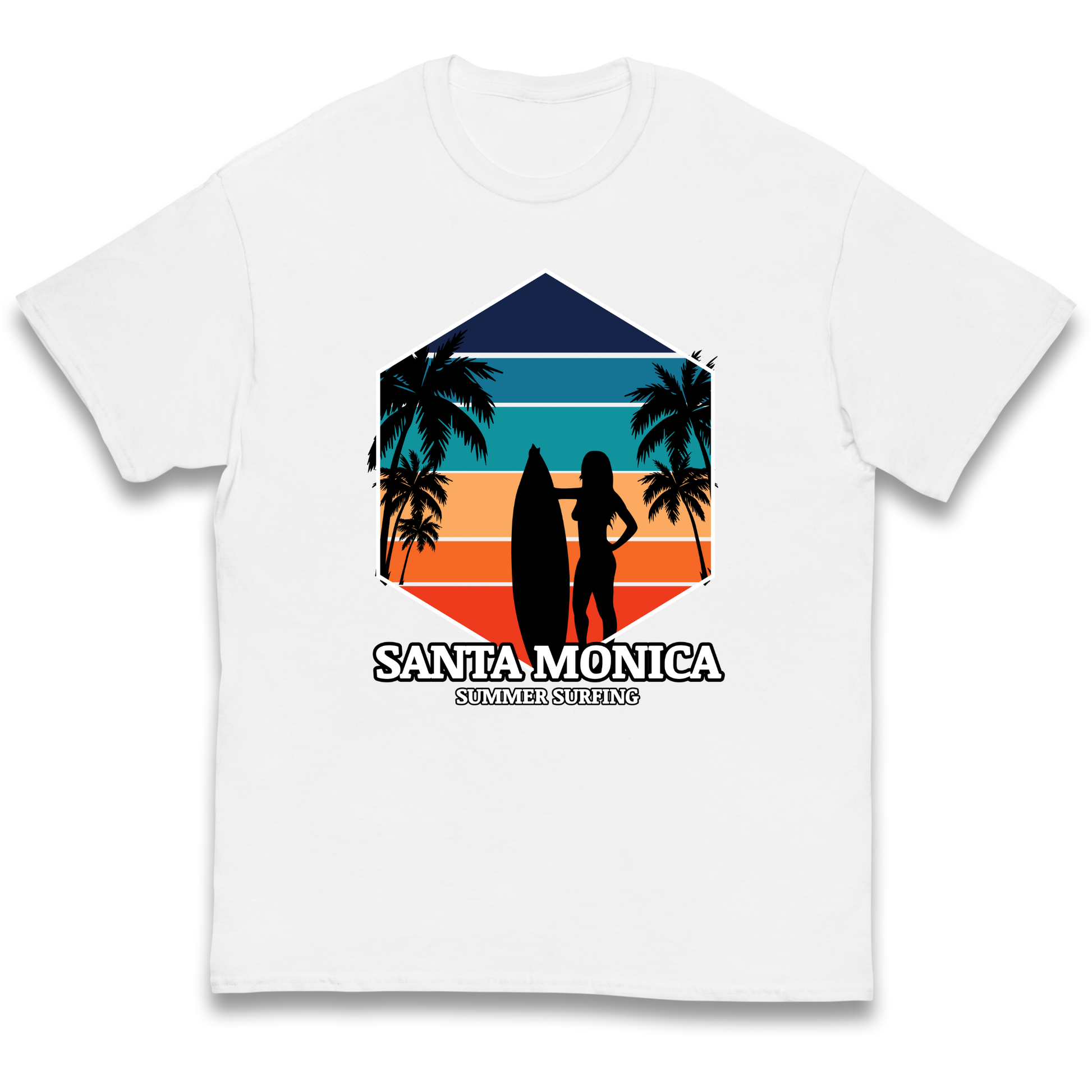 Santa Monica Summer Surfing kids t shirt