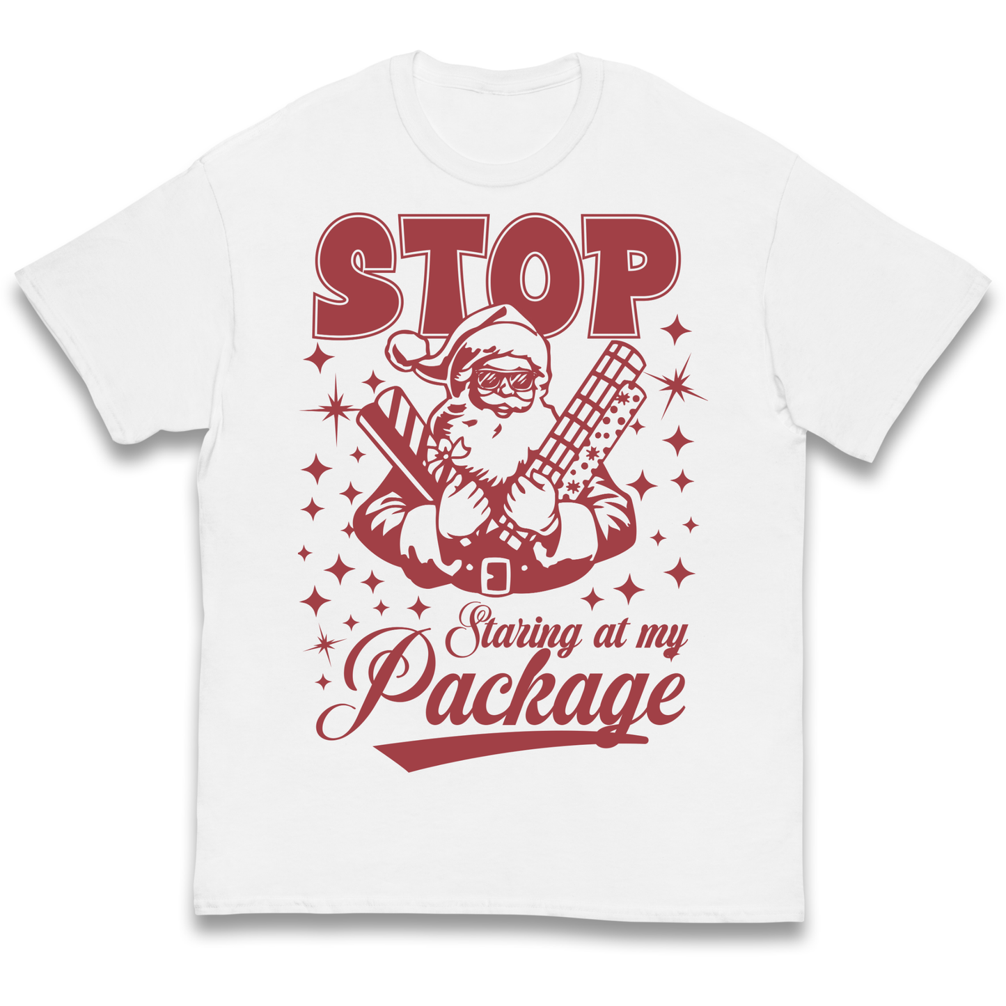 Stop Staring at My Package Christmas kids t shirt