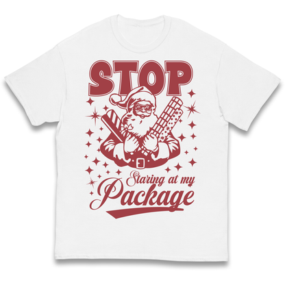 Stop Staring at My Package Christmas kids t shirt