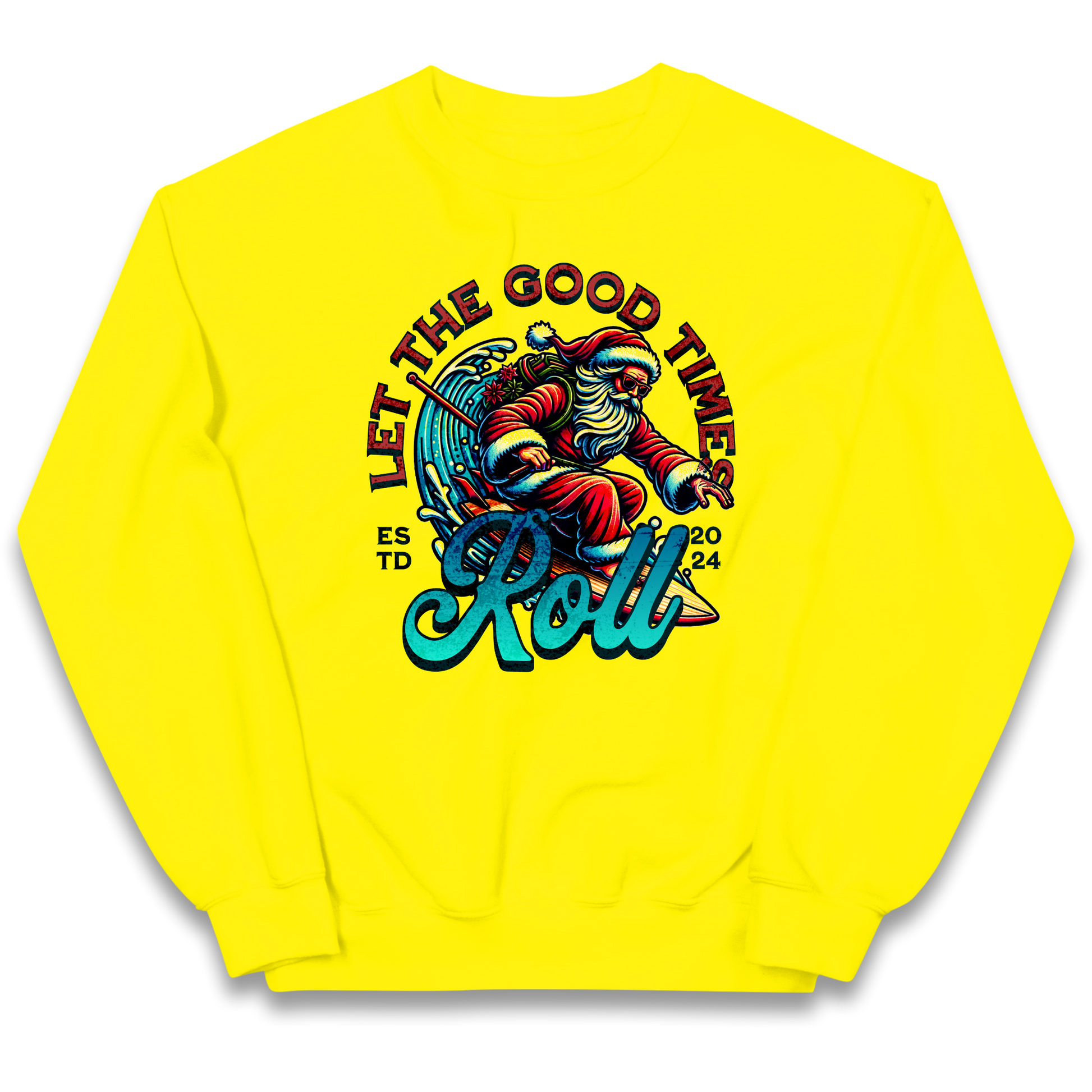 Santa Surfing Let The Good Times Roll Christmas kids sweatshirt