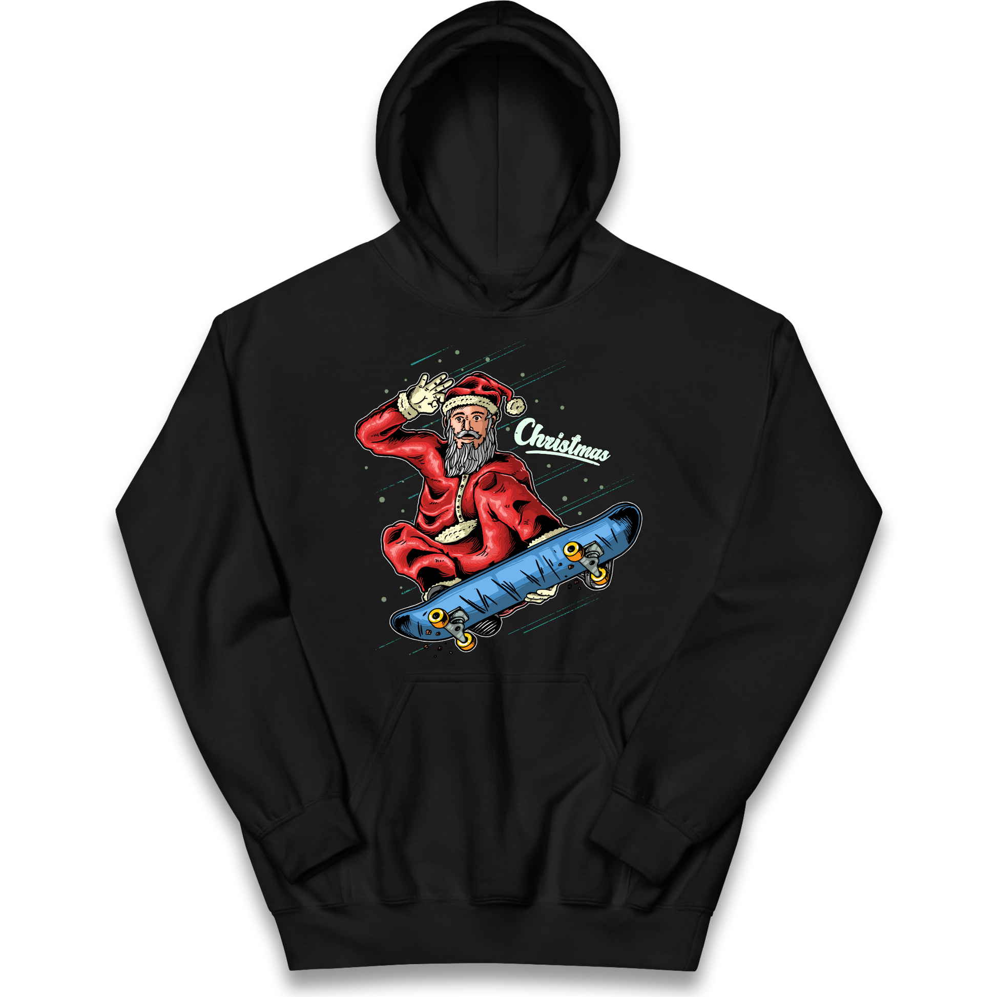 Santa Skateboarding Christmas kids hoodie