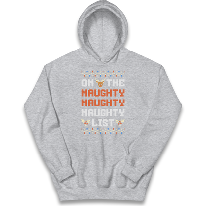 On The Naughty Naughty Naughty List Christmas kids hoodie