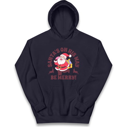 Santa's On His Way Christmas kids hoodie