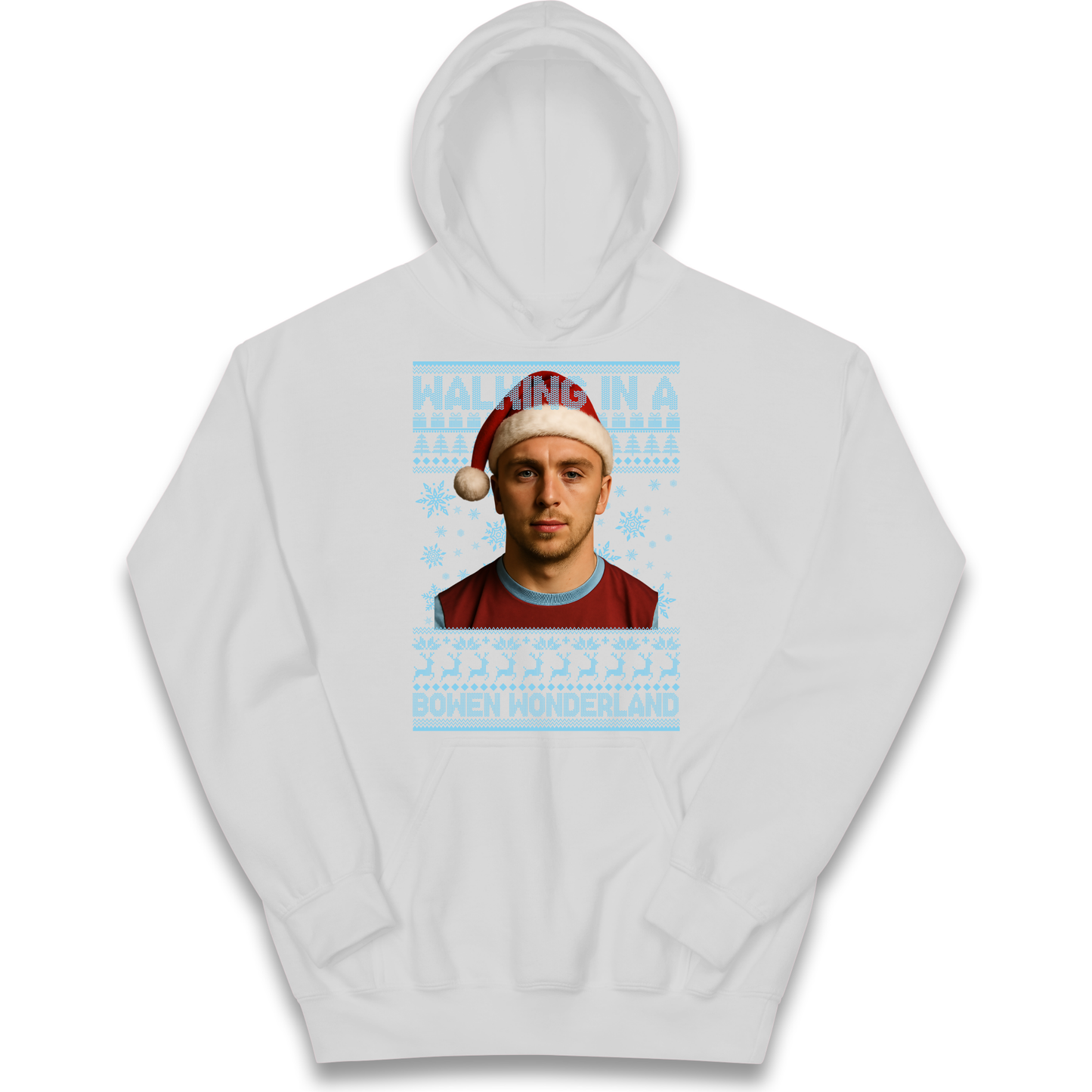 Jared Bowen walking in a Bowen Wonderland Christmas kids hoodie