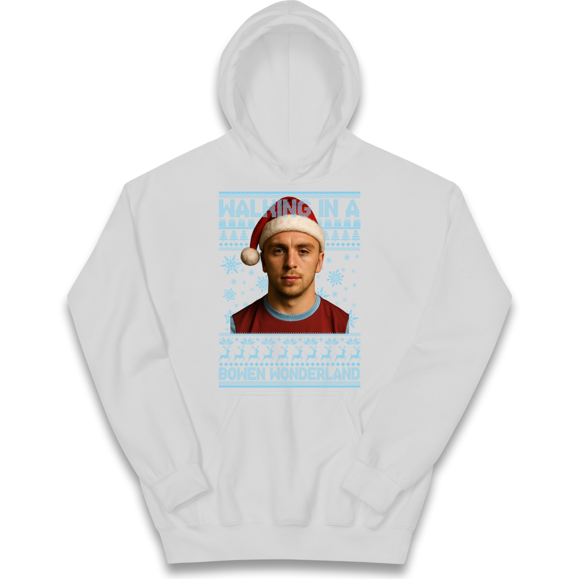 Jared Bowen walking in a Bowen Wonderland Christmas kids hoodie