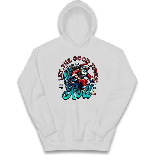 Santa Surfing Let The Good Times Roll Christmas kids hoodie