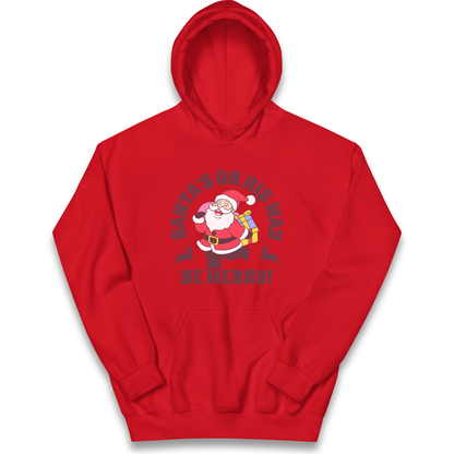 Santa's On His Way Christmas kids hoodie