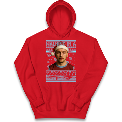 Jared Bowen walking in a Bowen Wonderland Christmas kids hoodie