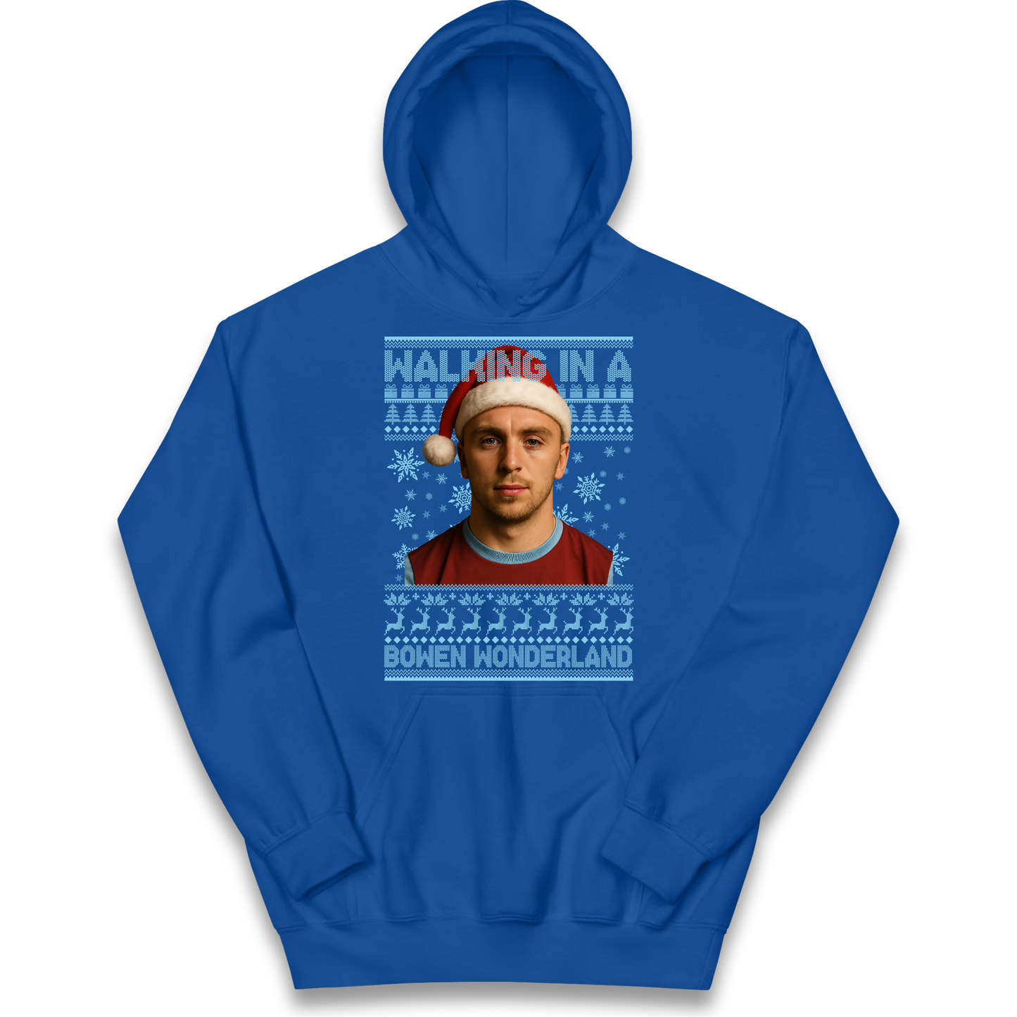 Jared Bowen walking in a Bowen Wonderland Christmas kids hoodie