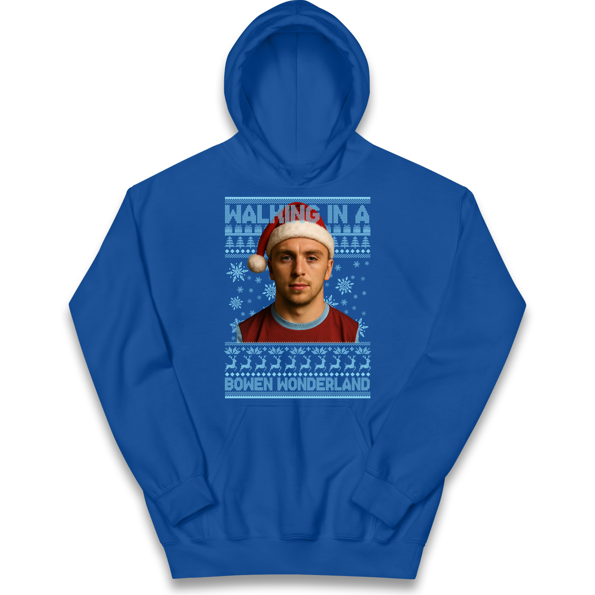 Jared Bowen walking in a Bowen Wonderland Christmas kids hoodie